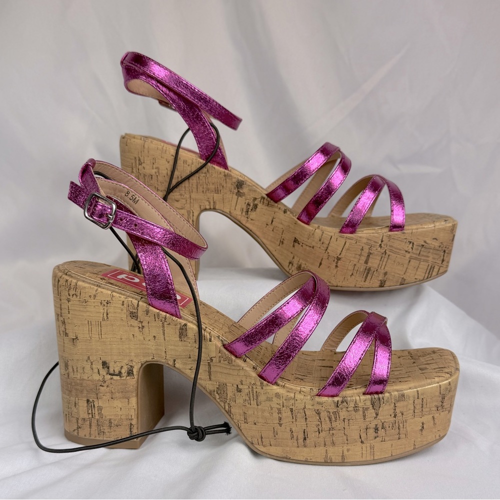 NIB POP Admission Metallic Pink Cork Heeled Sandals - Picture 5 of 14